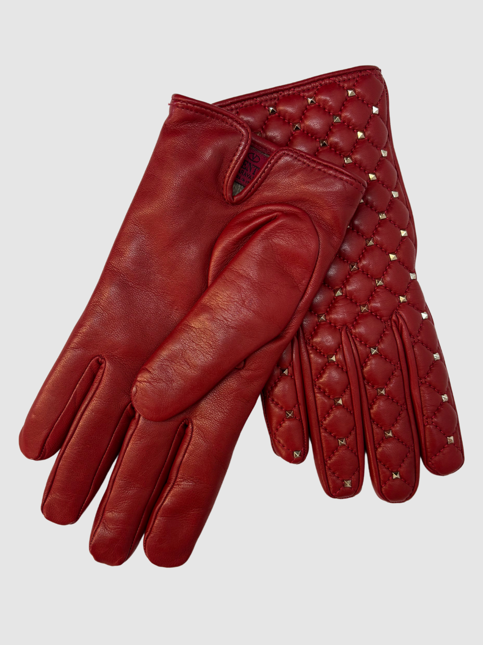 Rote Lederhandschuhe mit Nieten von Valentino