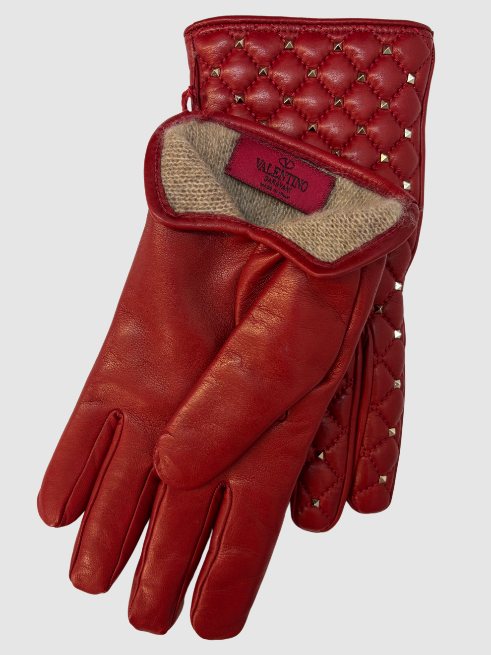 Rote Lederhandschuhe mit Nieten von Valentino
