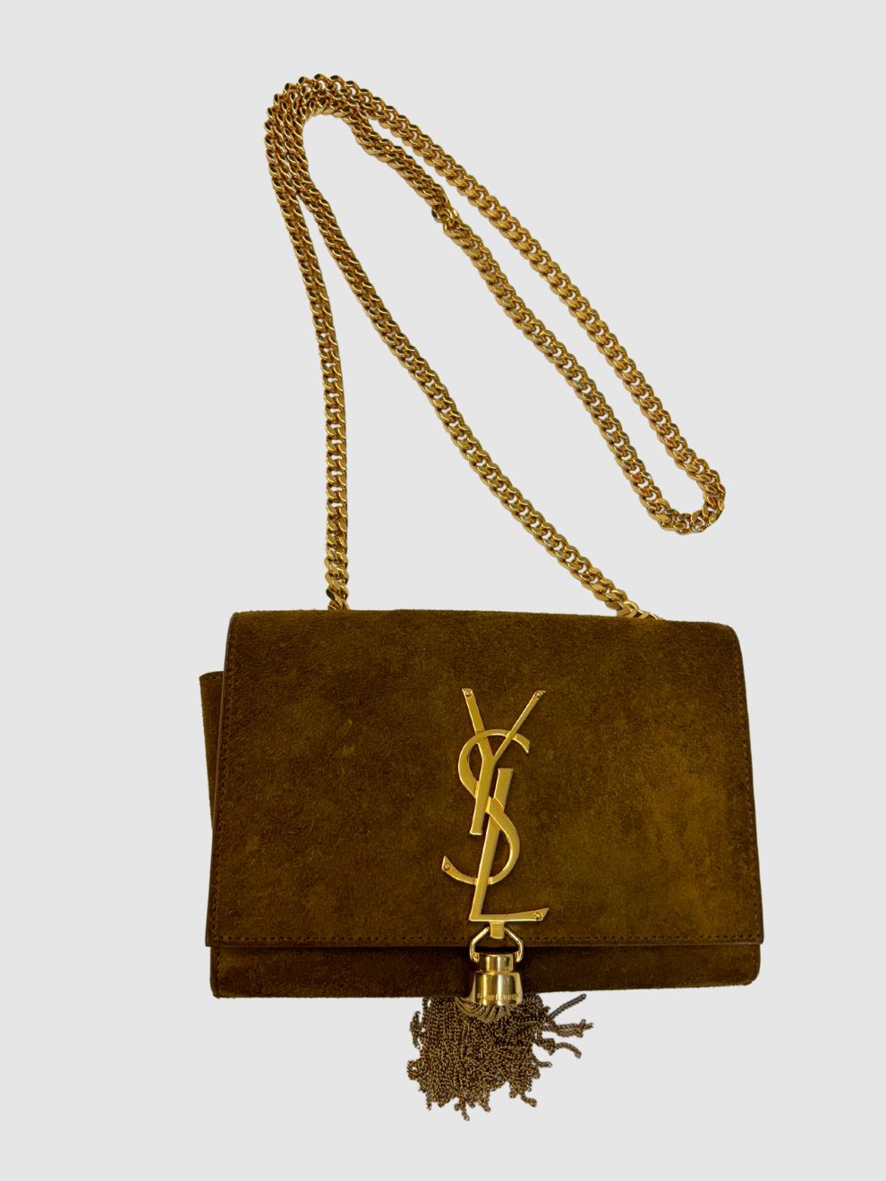 Kamelfarbene Schultertasche Kate Monogramme von Saint Laurent