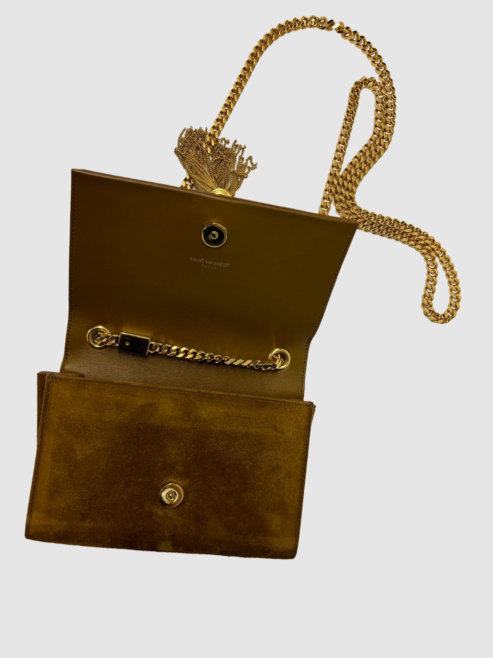 Kamelfarbene Schultertasche Kate Monogramme von Saint Laurent