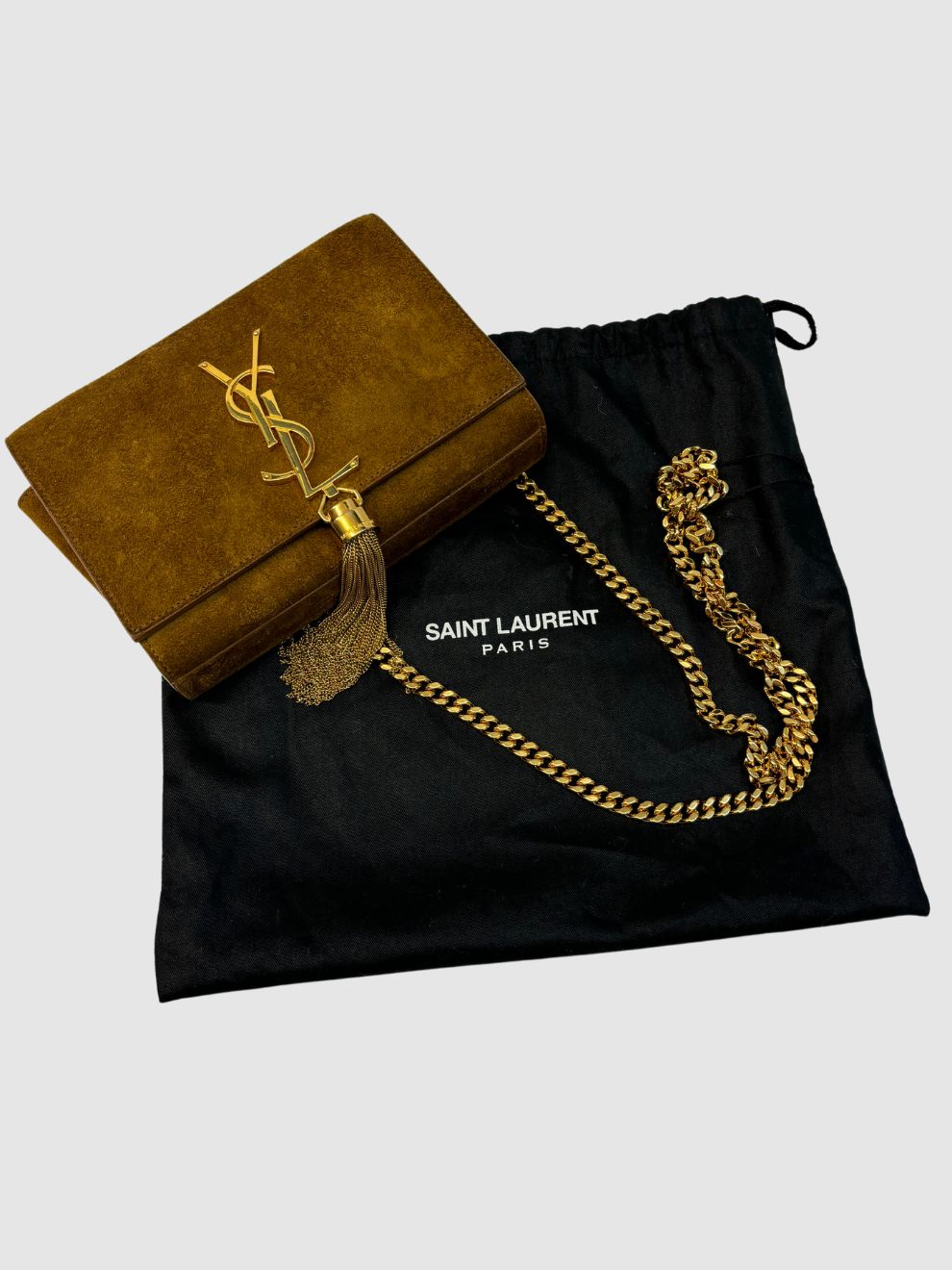 Kamelfarbene Schultertasche Kate Monogramme von Saint Laurent