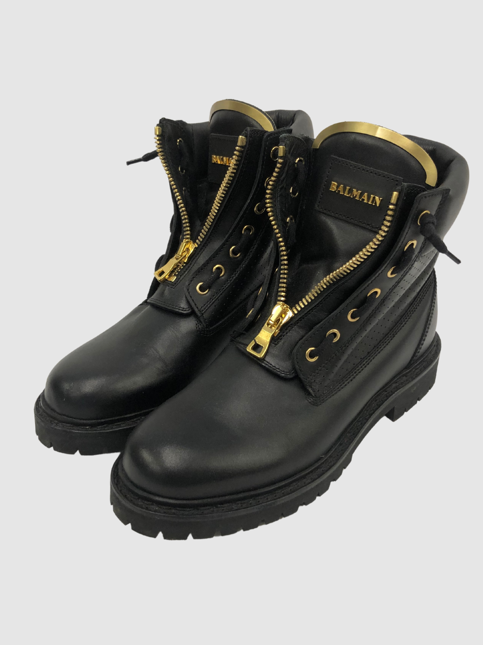 Schwarze Bikerboots von Balmain mit goldenen Details