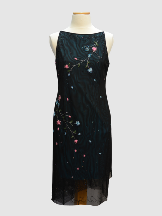 Schwarzes besticktes Spaghettiträgerkleid von BCBG