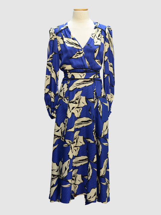 Blaues Midi-Kleid mit weiß-schwarzem Print von Veronica Beard