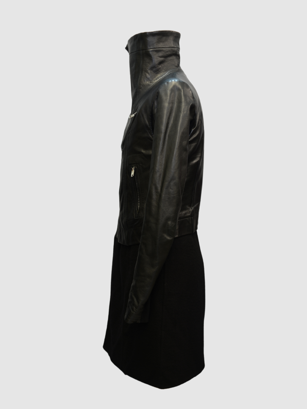 Schwarzer Leder-Kaschmirmantel von Rick Owens