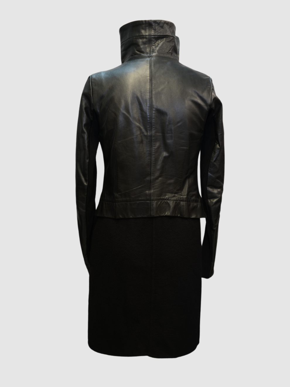 Schwarzer Leder-Kaschmirmantel von Rick Owens