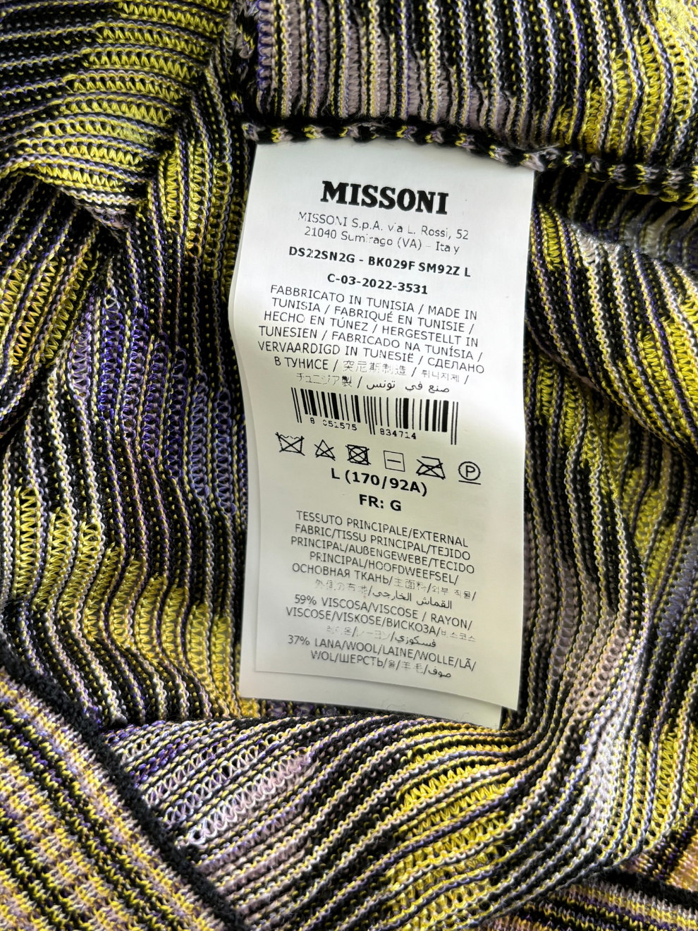 Gelb-lila-schwarzes Langarm-Top von Missoni