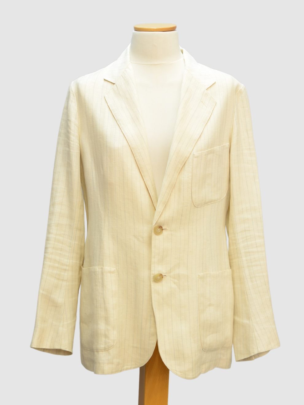 Cremefarbener Leinenblazer mit blauen Streifen von Ralph Lauren