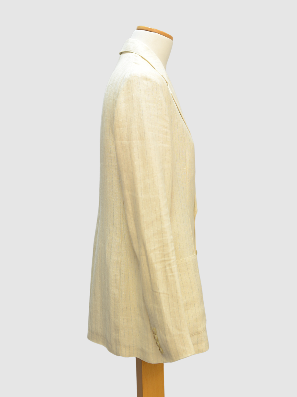Cremefarbener Leinenblazer mit blauen Streifen von Ralph Lauren