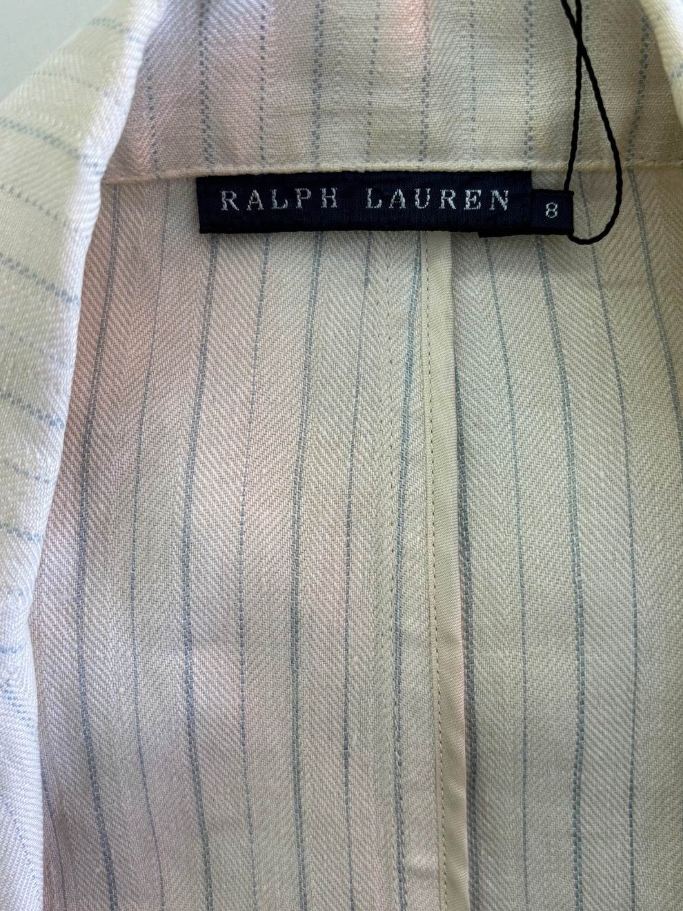Cremefarbener Leinenblazer mit blauen Streifen von Ralph Lauren