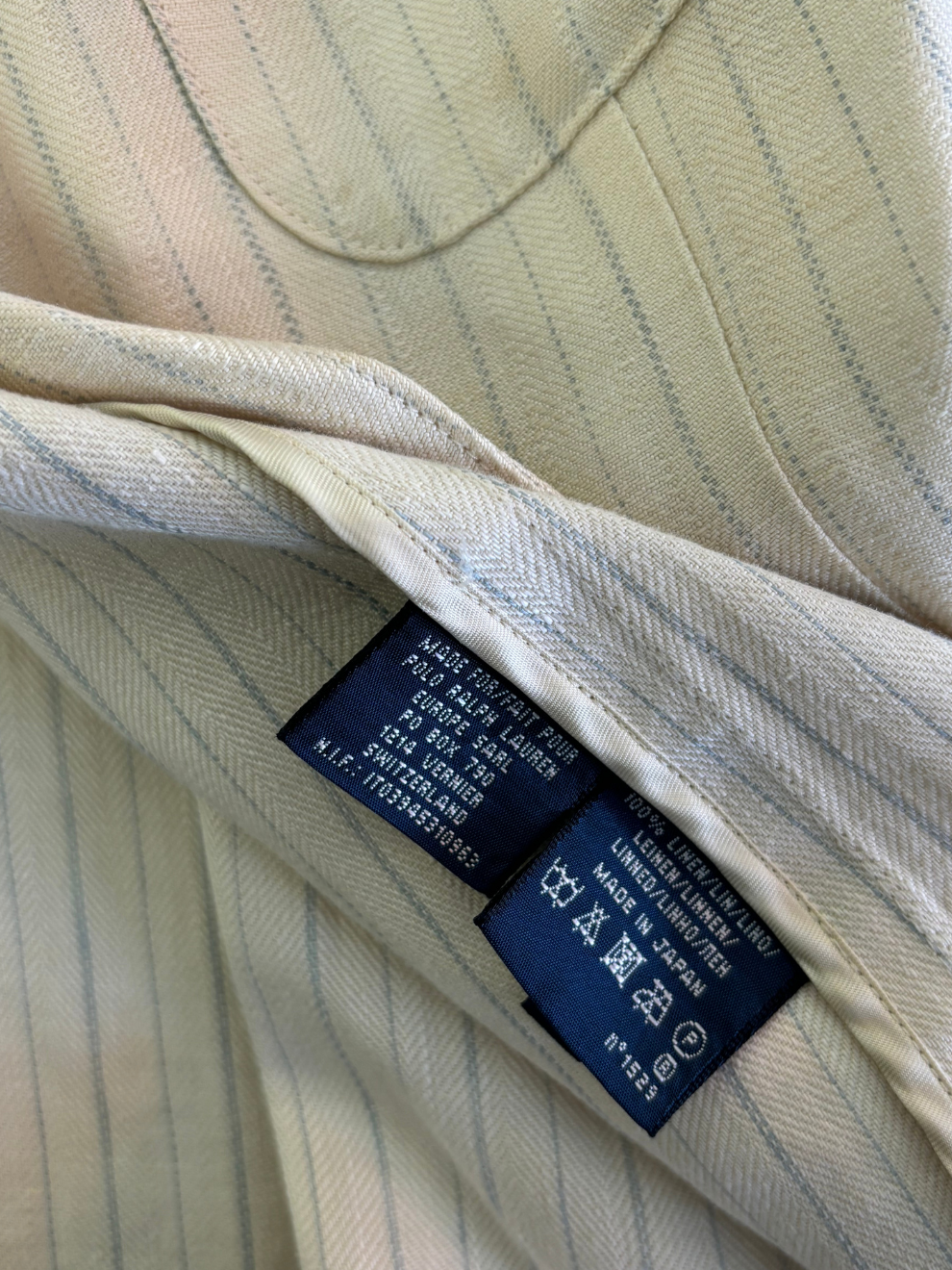 Cremefarbener Leinenblazer mit blauen Streifen von Ralph Lauren