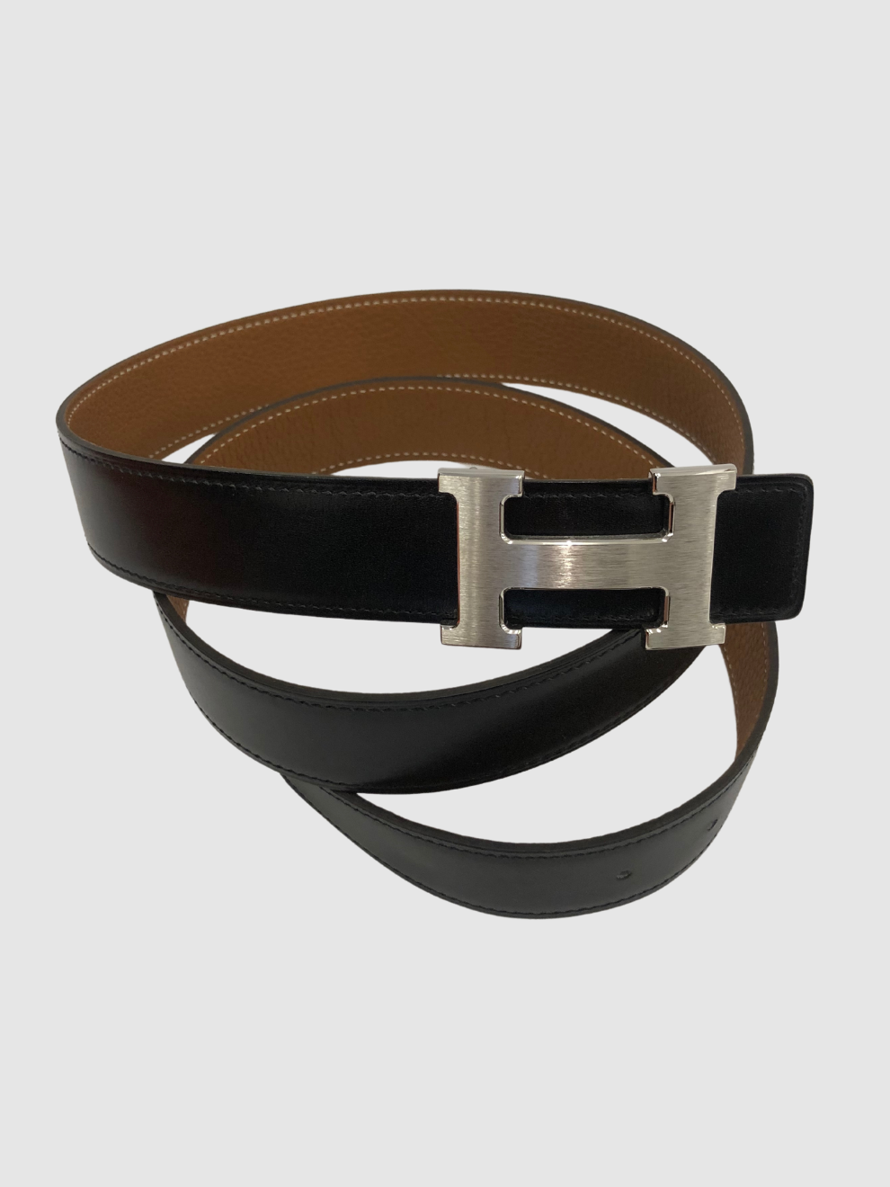 Schwarzer Herren-Ledergürtel H von Hermès