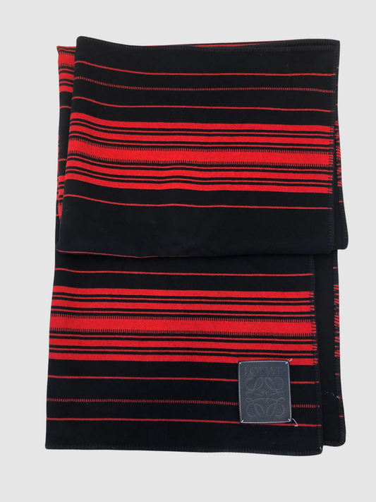 Rot-schwarz gestreifte Woll-Kaschmir-Decke von Loewe