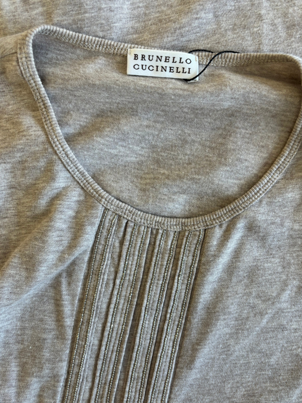 Greiges Tanktop mit Mini-Glitzer-Streifen von Brunello Cucinelli