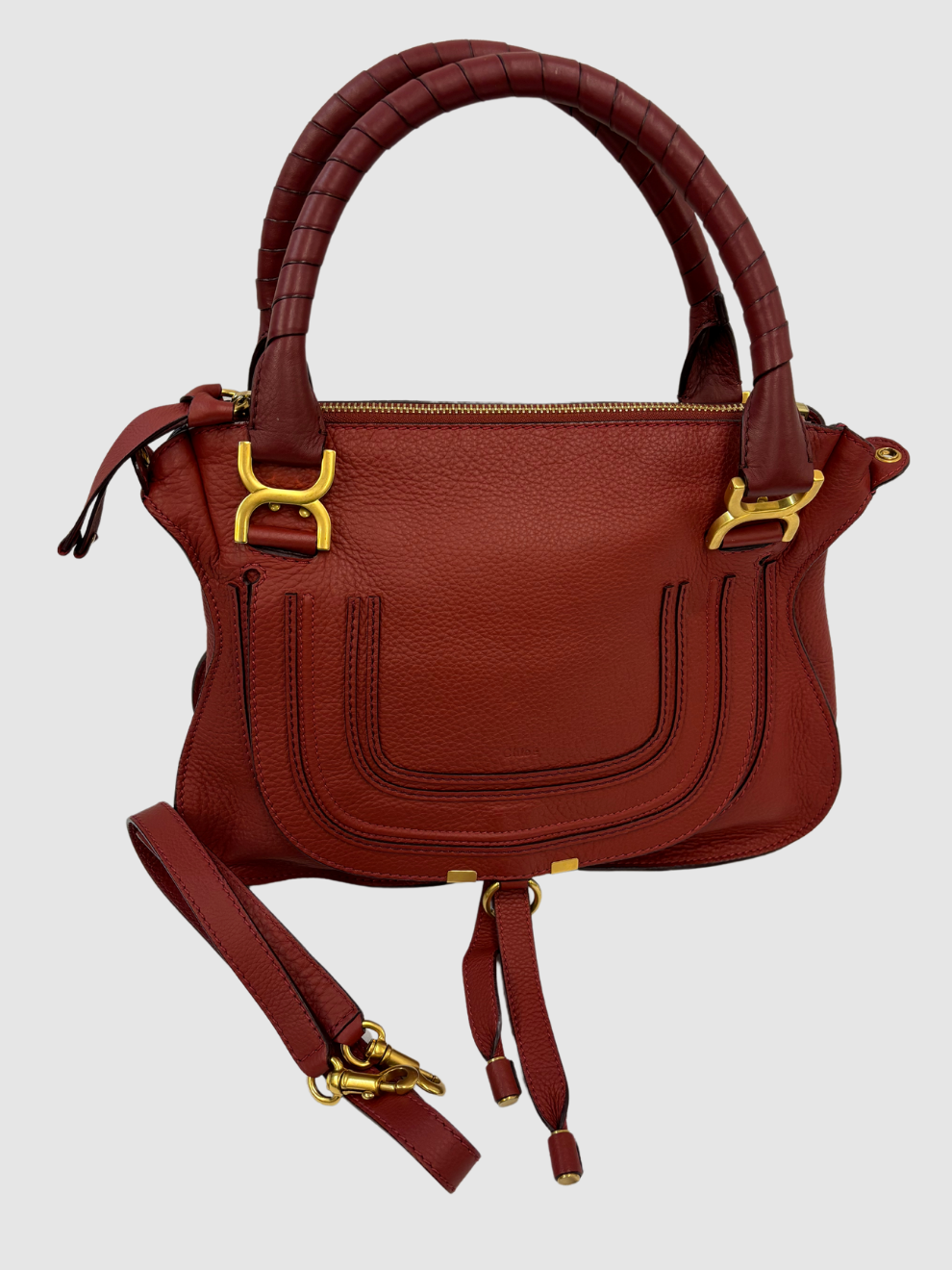 Beerenfarbene Marcie Medium Leder-Handtasche mit zwei Riemen von Chloé