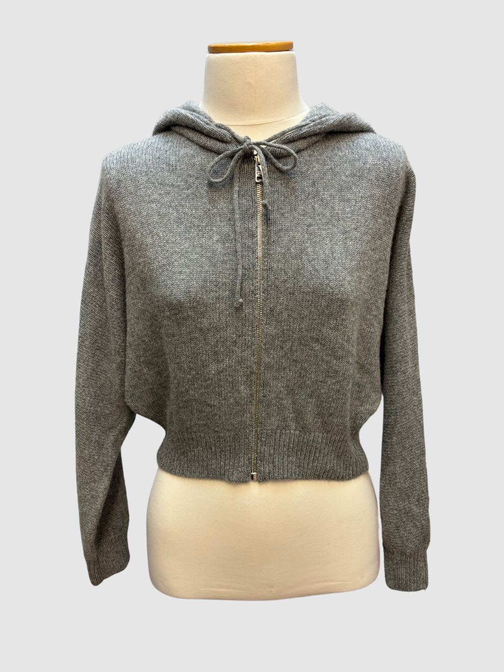 Graue cropped Strickjacke mit Kapuze von Prada