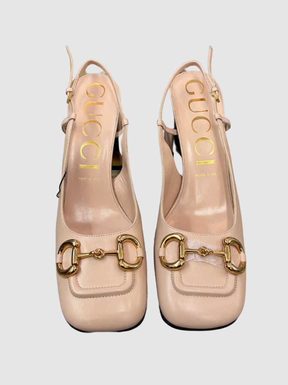 Nudefarbene Gucci Horsebit Slingbacks
