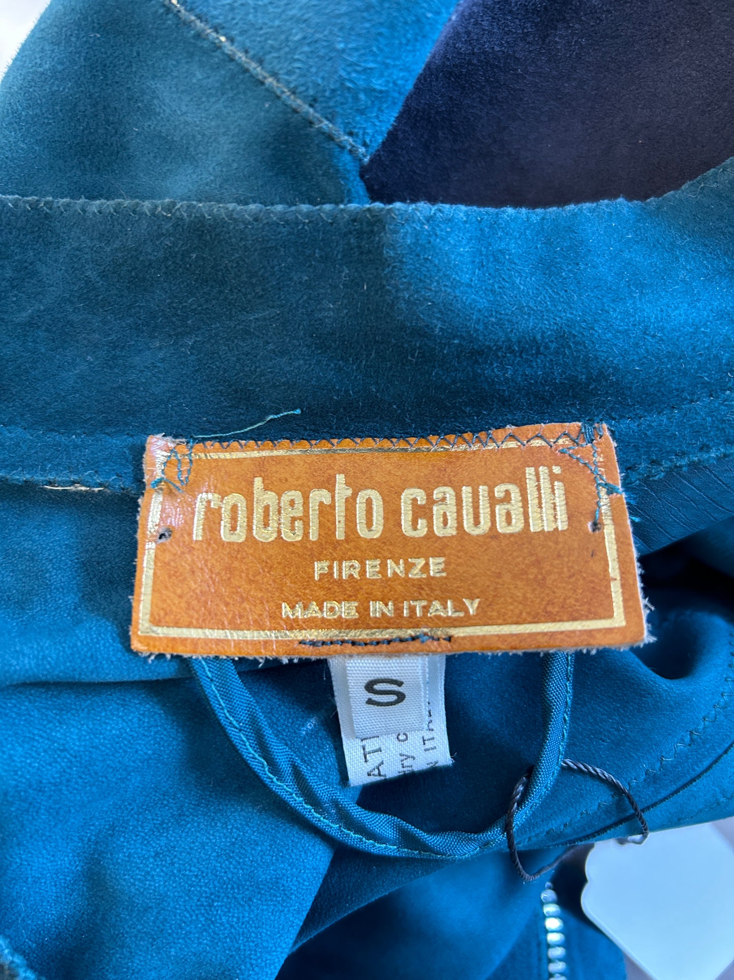 Petrolfarbene Vintage-Lederjacke von Roberto Cavalli