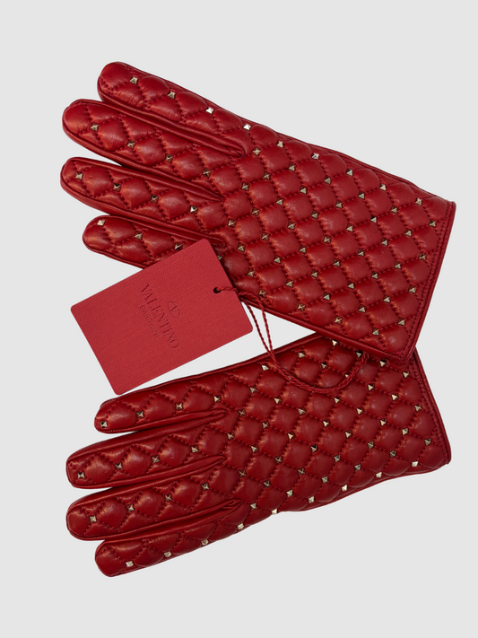 Rote Lederhandschuhe mit Nieten von Valentino