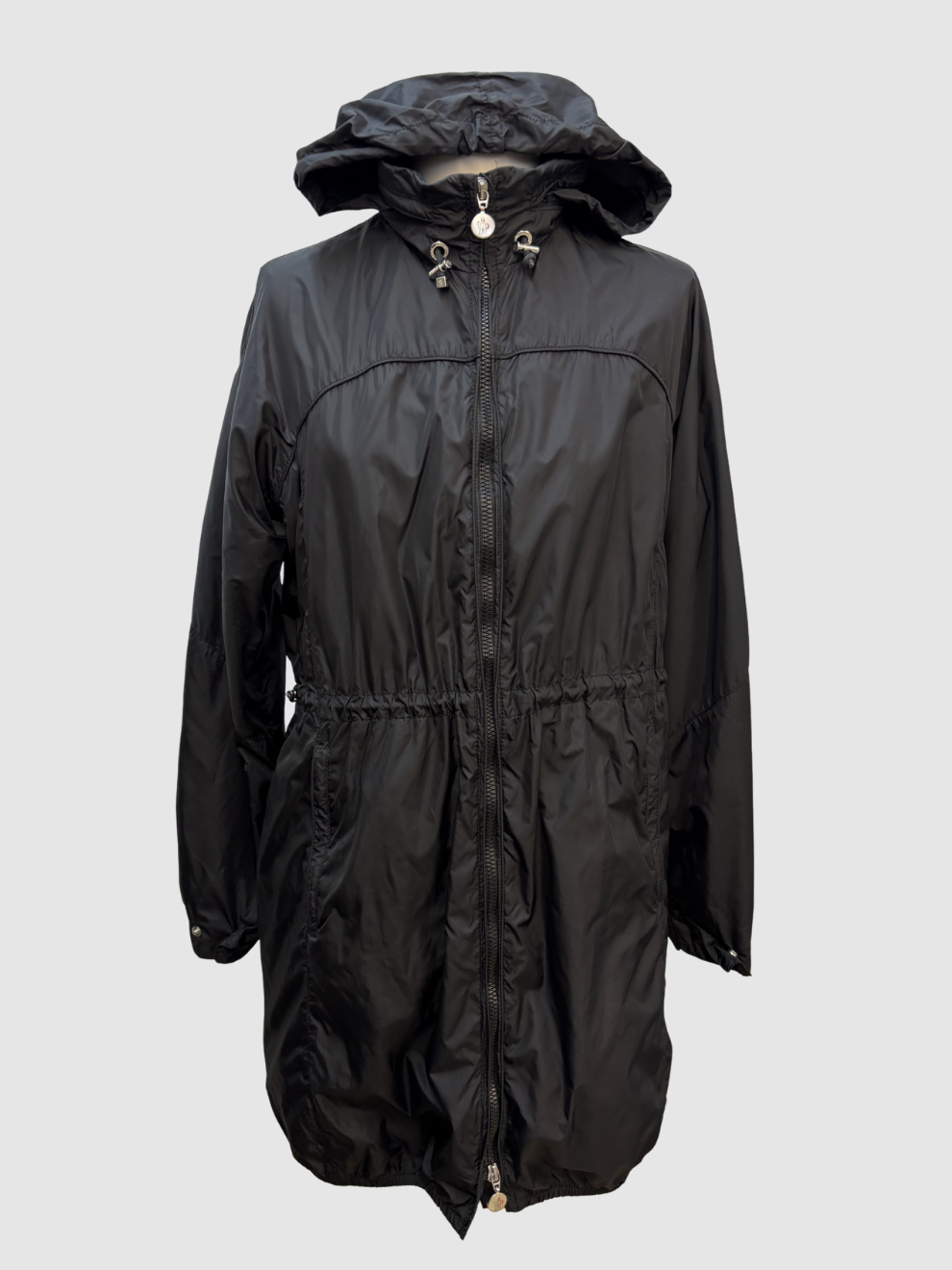 Schwarzer Übergangs Regen Parka Moncler