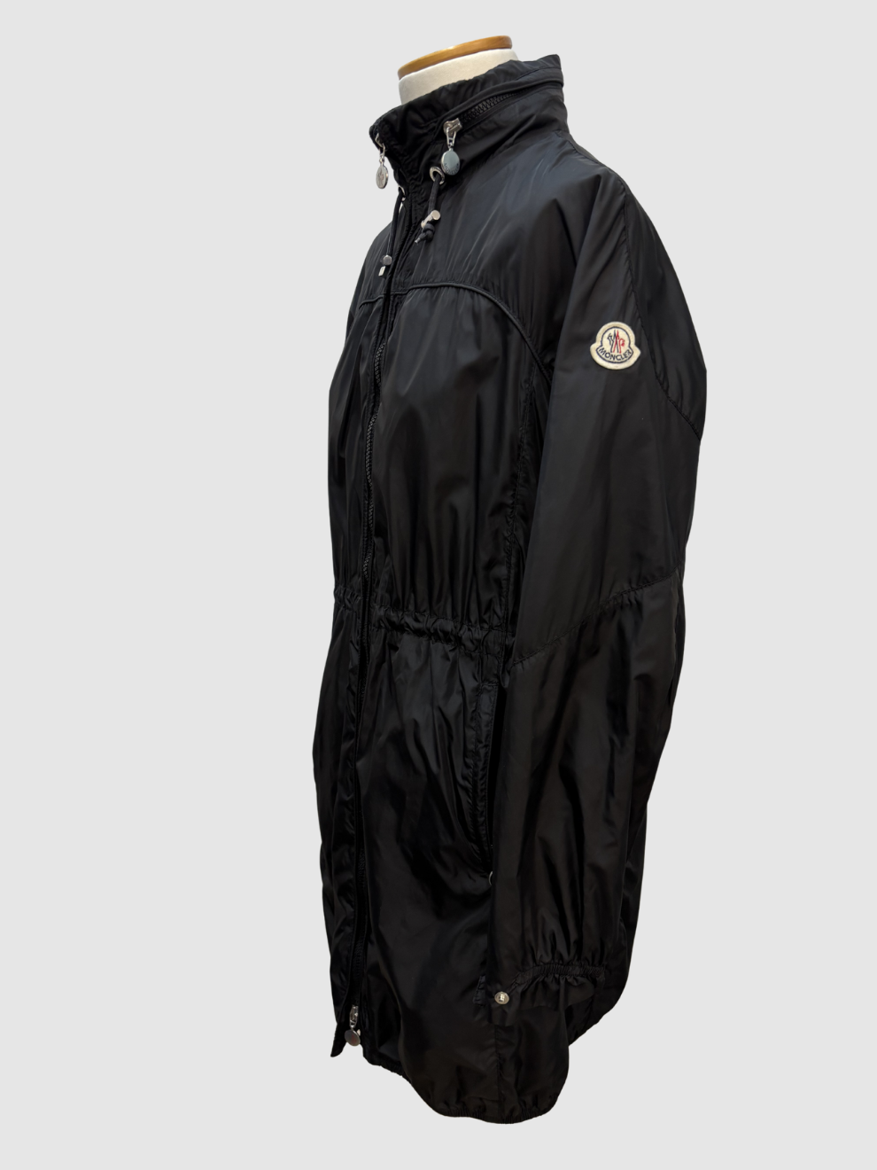Schwarzer Übergangs Regen Parka Moncler