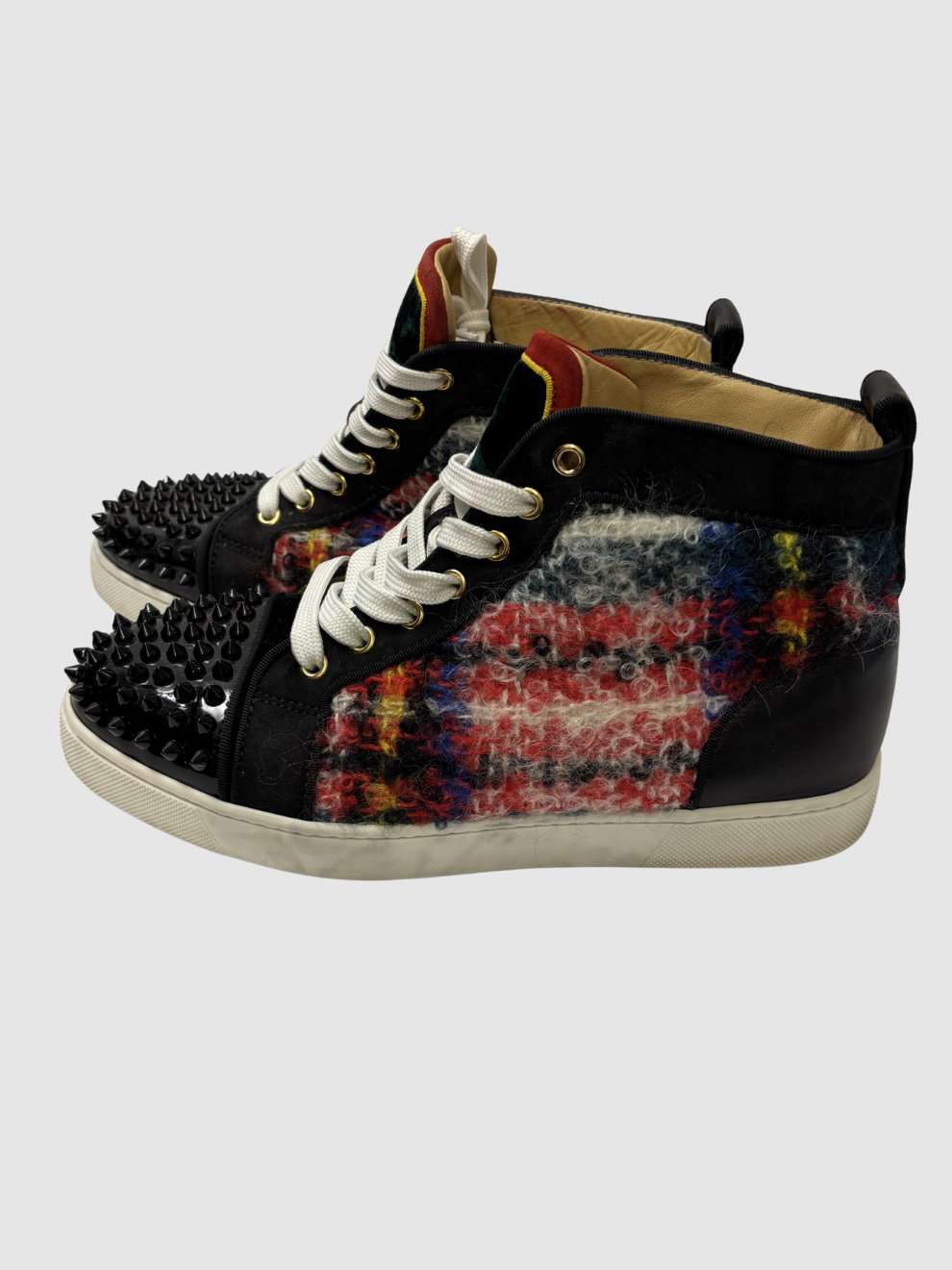 Schwarze Christian Louboutin Lou Spikes Tweed Sneaker