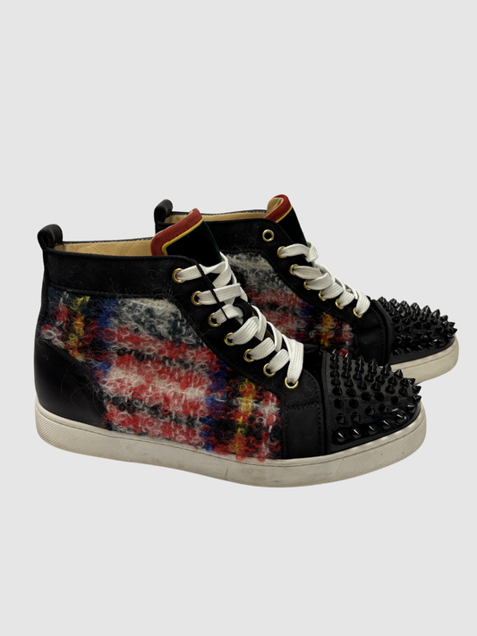 Schwarze Christian Louboutin Lou Spikes Tweed Sneaker