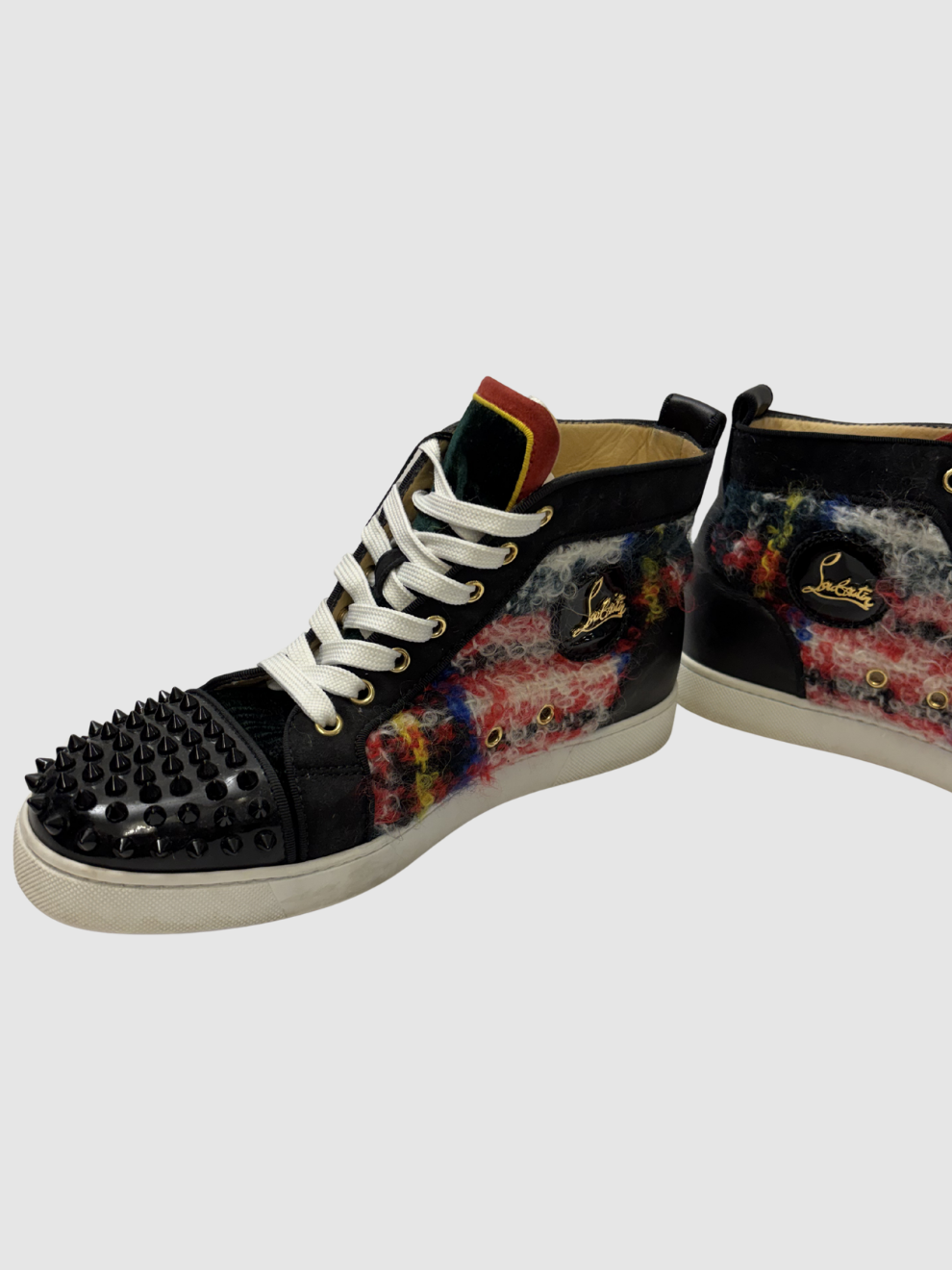Schwarze Christian Louboutin Lou Spikes Tweed Sneaker