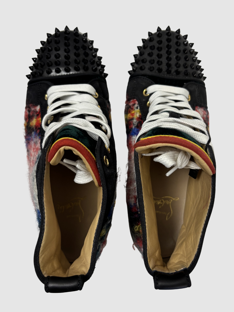 Schwarze Christian Louboutin Lou Spikes Tweed Sneaker