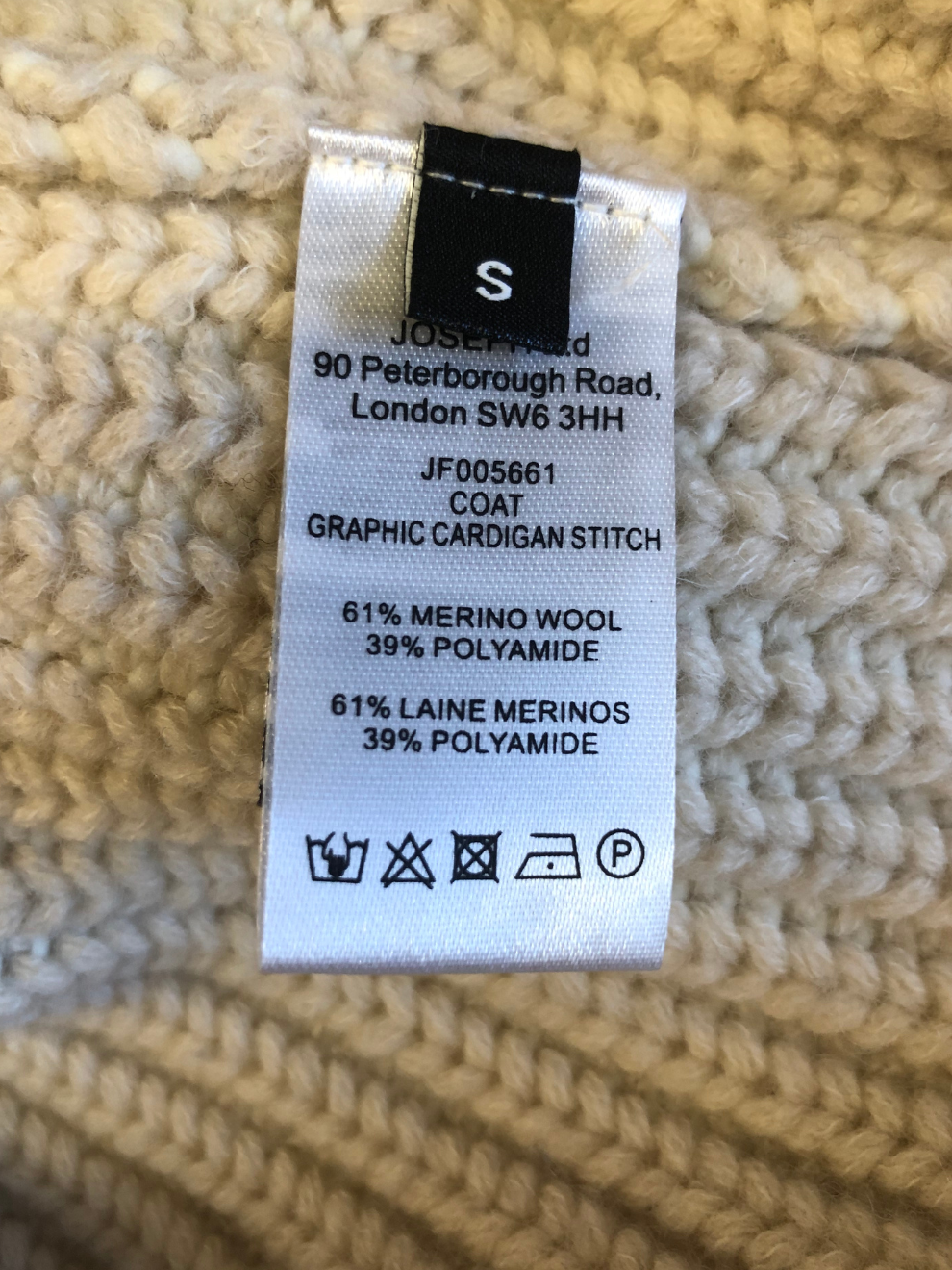 Beige-weiß gestreifter Merino-Strickmantel von Joseph