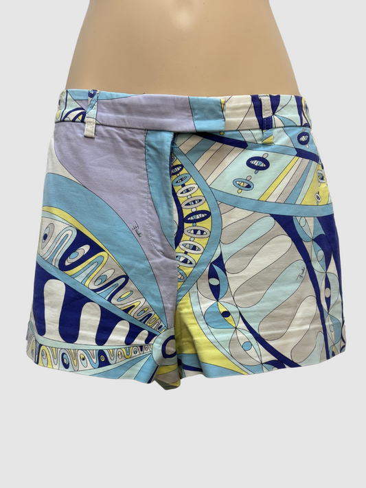 Blau-gelb geprintete Shorts von Emilio Pucci