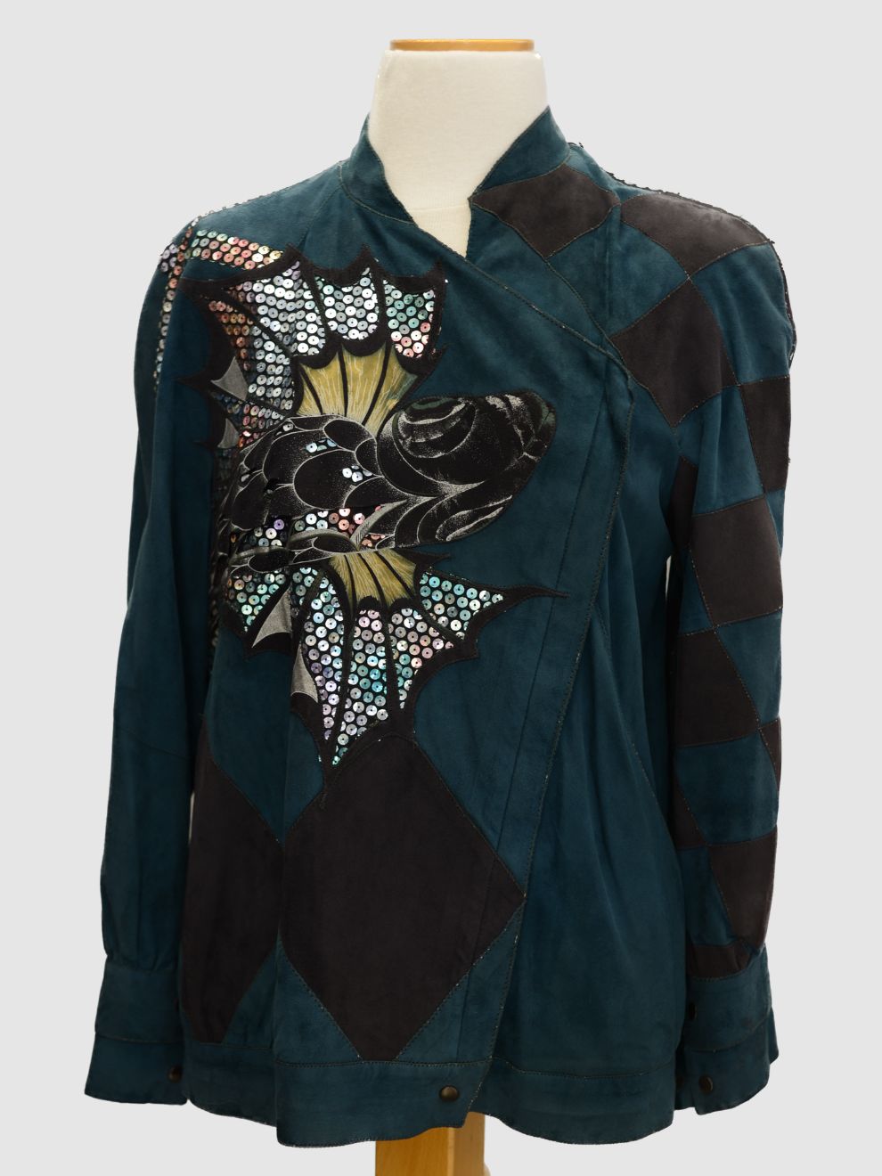 Petrolfarbene Vintage-Lederjacke von Roberto Cavalli