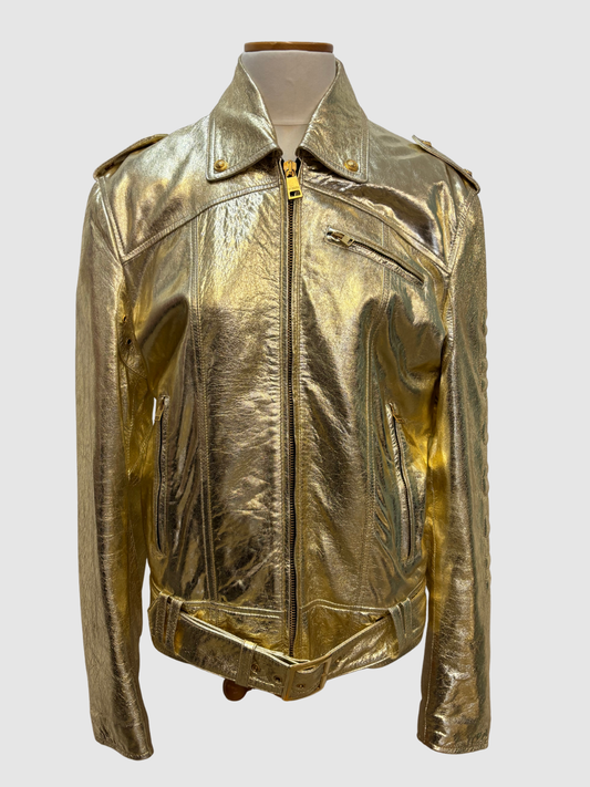 Goldene glänzende Lederjacke von Versus Versace