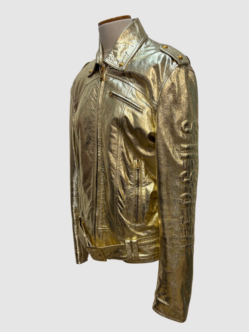 Goldene glänzende Lederjacke von Versus Versace