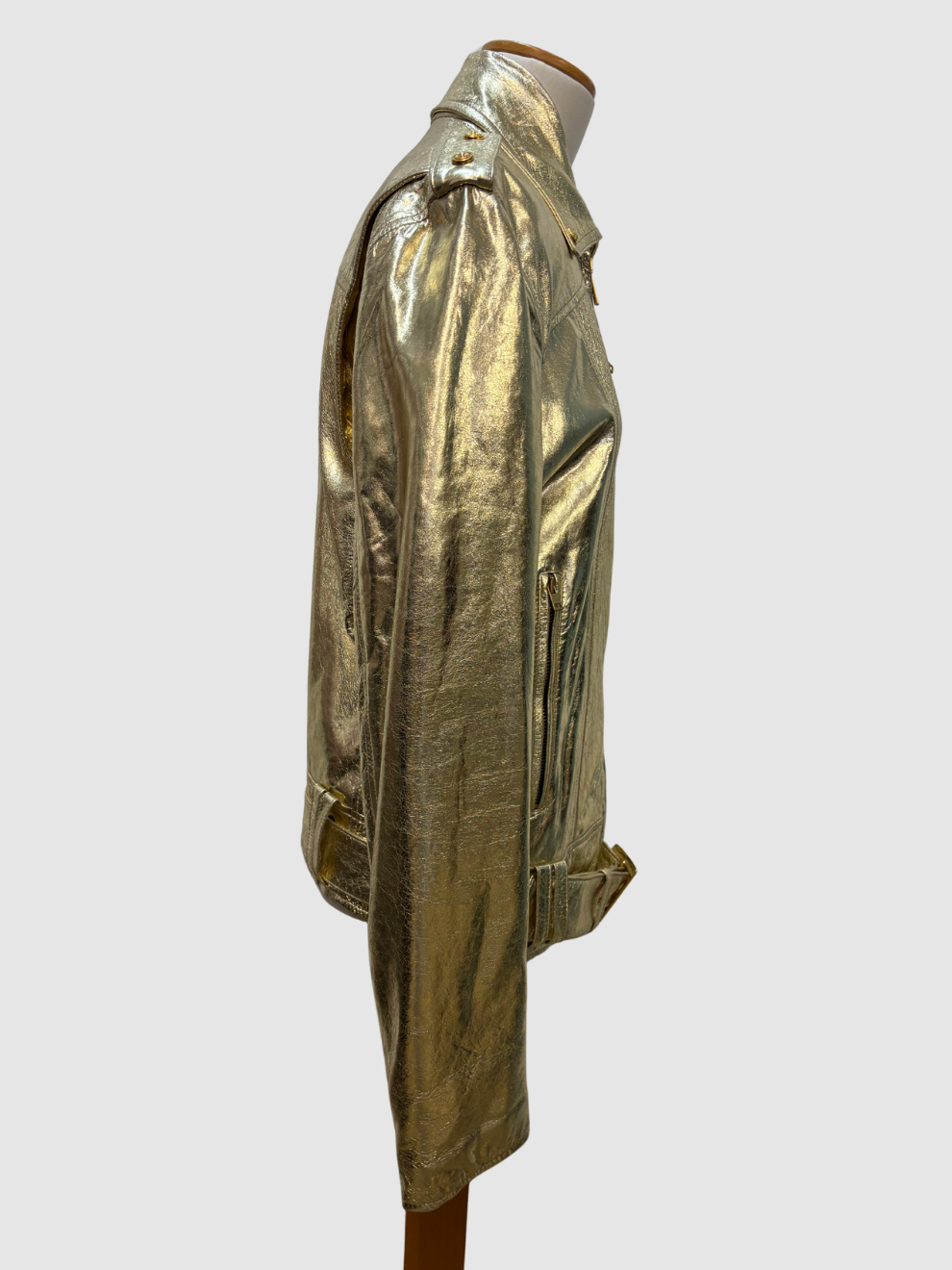 Goldene glänzende Lederjacke von Versus Versace