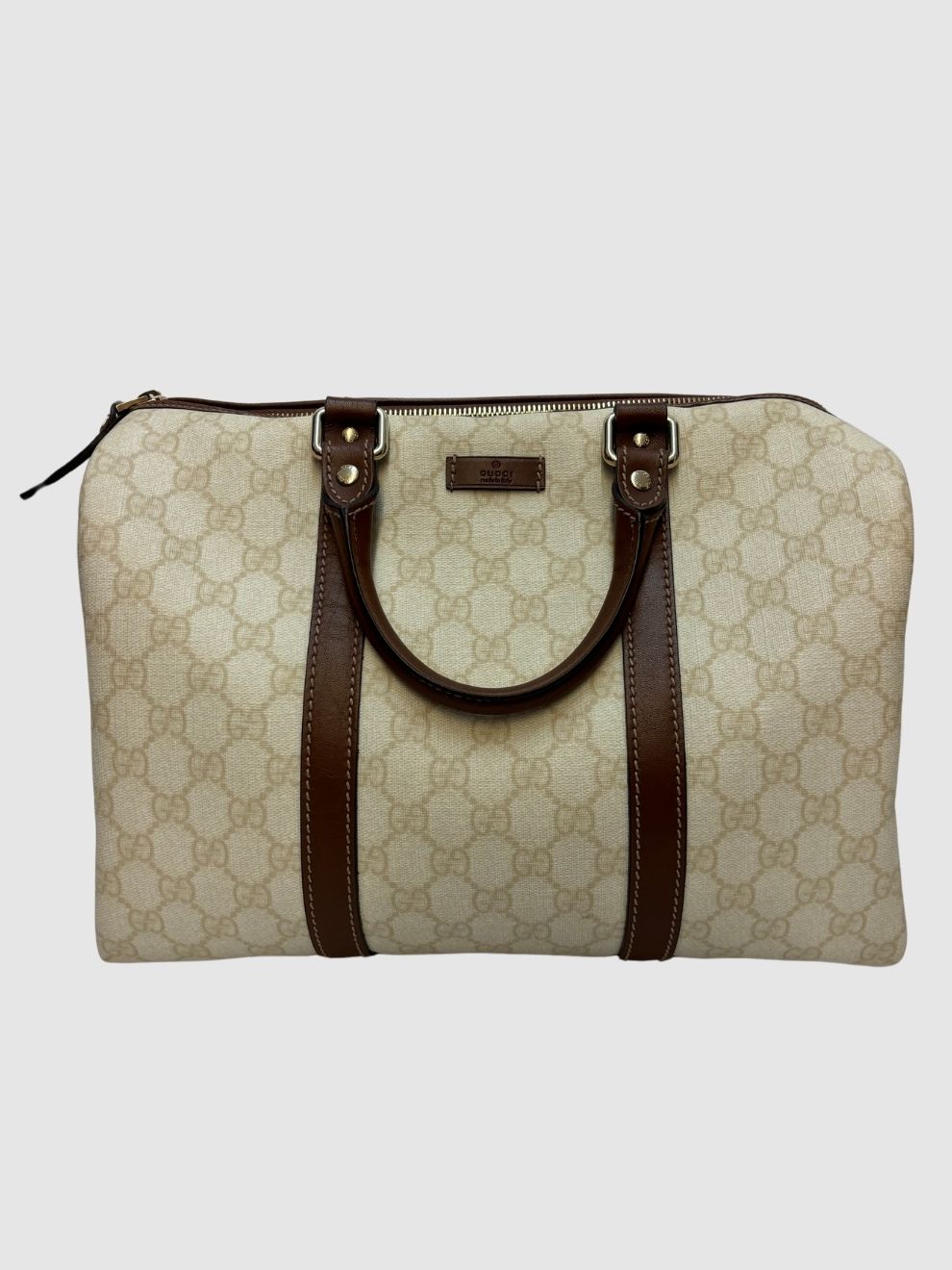 Cremeweiße Bowling-Bag Modell Joy mit braunen Lederdetails von Gucci