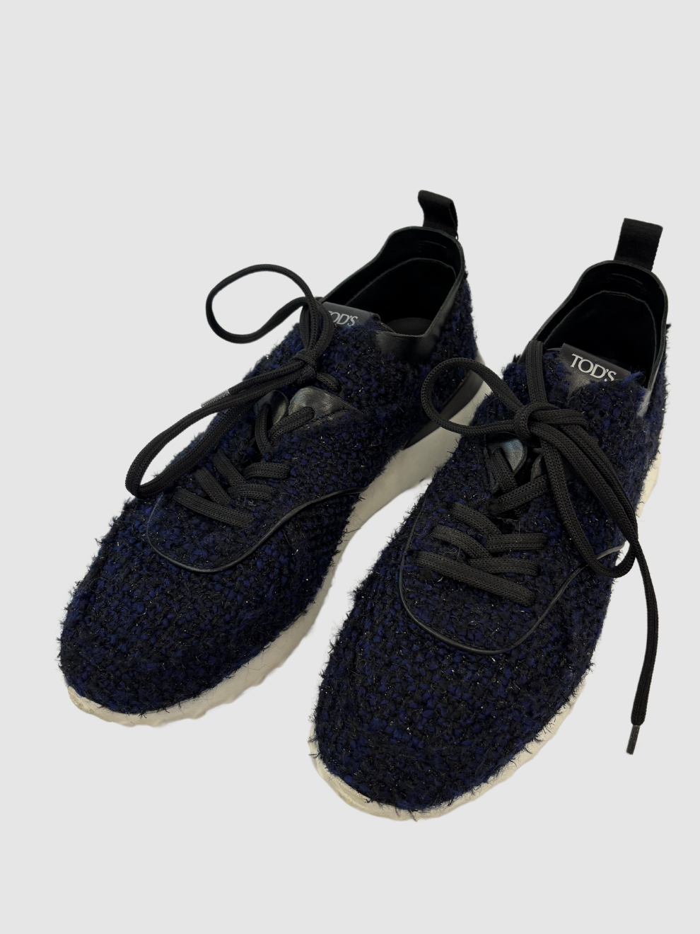 Nachtblaue glitzernde Tweed-Sneaker von Tod's